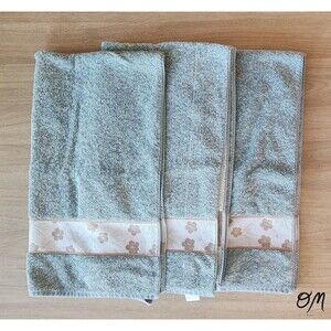 Vintage Spring Maid 100% Cotton Light Green Floral Bath Towels - Set of 3